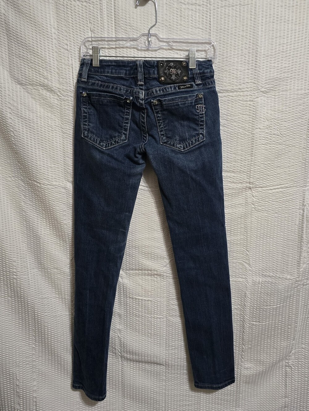 Miss Me Skinny Jeans Womenโs 28 Dark Wash Embellished Rhinestone Pockets Y2K